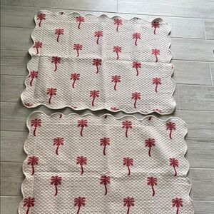 2 Linens & Things MATELASSE quilted pillow shams pink palm trees scalloped hem